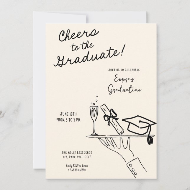Hand drawn  funny waiter Graduation Announcement (Front)