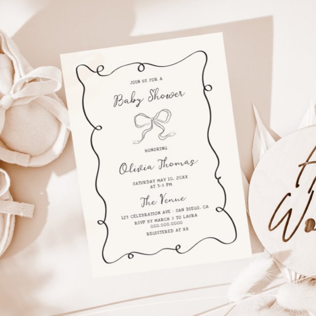 Hand Drawn Gender Neutral Bow Baby Shower Invitation (Creator Uploaded)