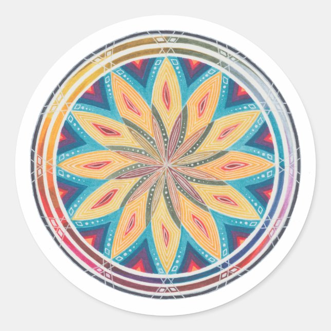Hand-Drawn Geometric Mandala Classic Round Sticker (Front)