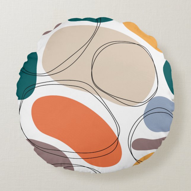 Hand drawn geometric seamless modern abstract mult round cushion (Front)