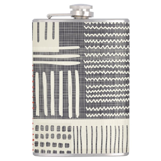 Hand-drawn geometric stripes, seamless pattern. hip flask (Front)
