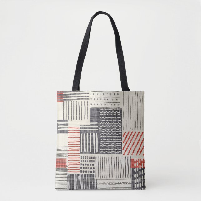 Hand-drawn geometric stripes, seamless pattern. tote bag (Front)