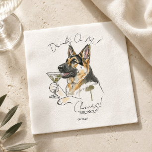 Hand Drawn German Shepherd Martini Open Bar Napkin