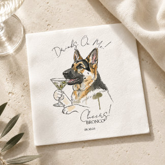 Hand Drawn German Shepherd Martini Open Bar Napkin