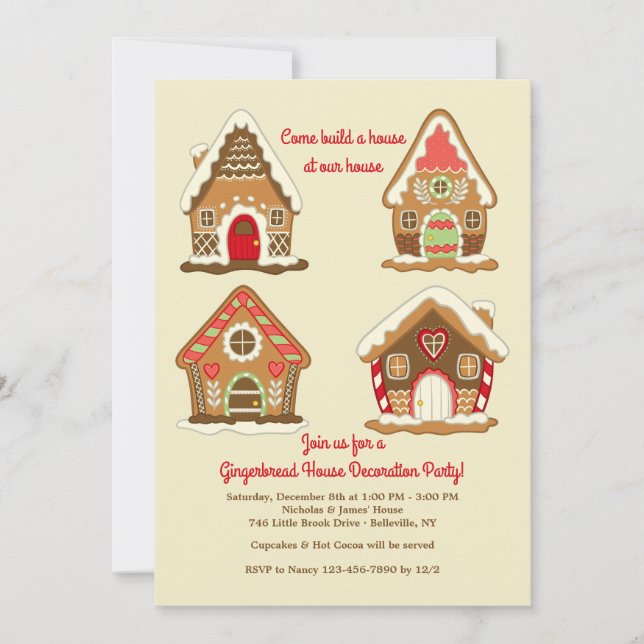 Hand-drawn Gingerbread Houses Invitation (Front)