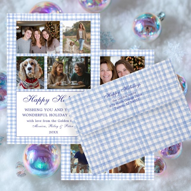 Hand-Drawn Gingham Pattern Blue White CUSTOM Envelope (Hand-Drawn Gingham Pattern Blue White CUSTOM Holiday Envelope
)