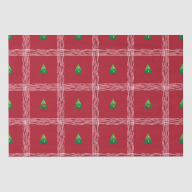 Hand drawn gingham with Christmas tree Tissue Paper (Front)