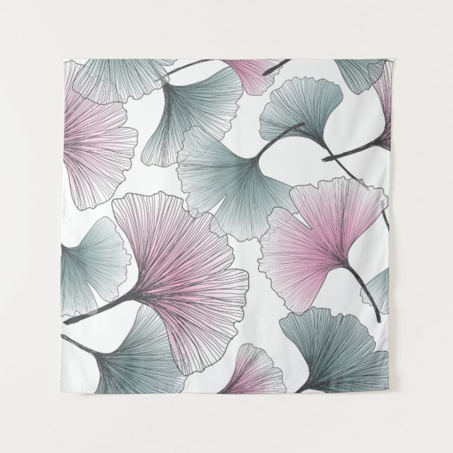 Hand drawn gingko biloba background seamless patte tapestry (Front)