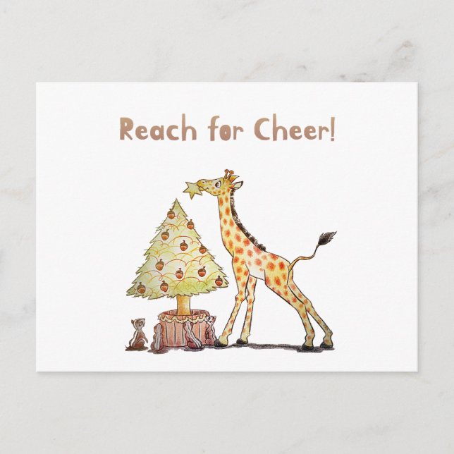 Hand-Drawn Giraffe Christmas Tree Art Postcard (Front)