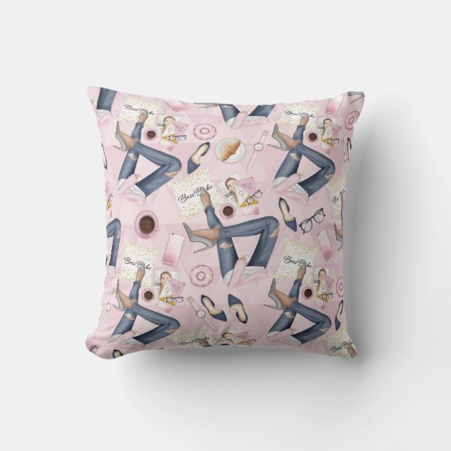 Hand Drawn Girl Boss Cushion (Front)