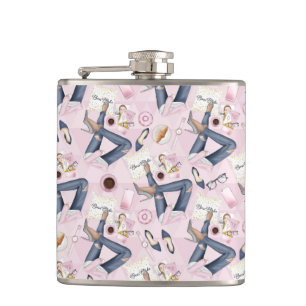 Hand Drawn Girl Boss Hip Flask