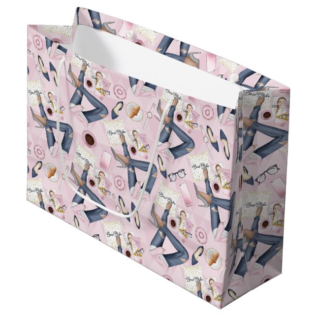 Hand Drawn Girl Boss Large Gift Bag (Front Angled)