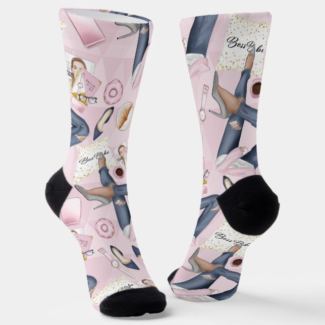Hand Drawn Girl Boss Socks (Angled)