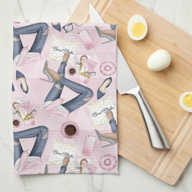 Hand Drawn Girl Boss Tea Towel (Quarter Fold)