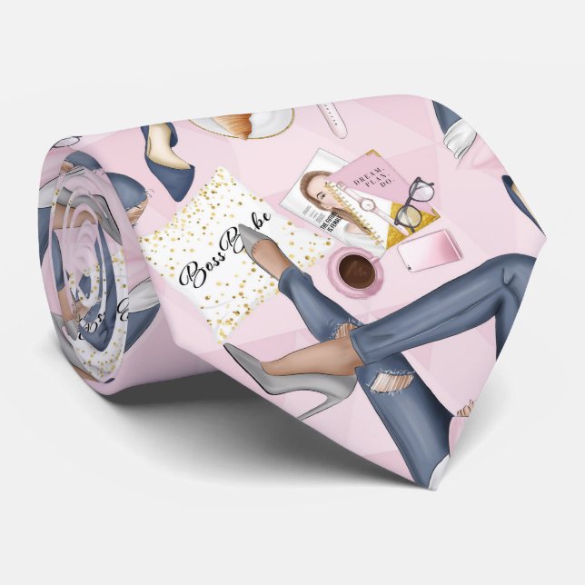 Hand Drawn Girl Boss Tie (Rolled)