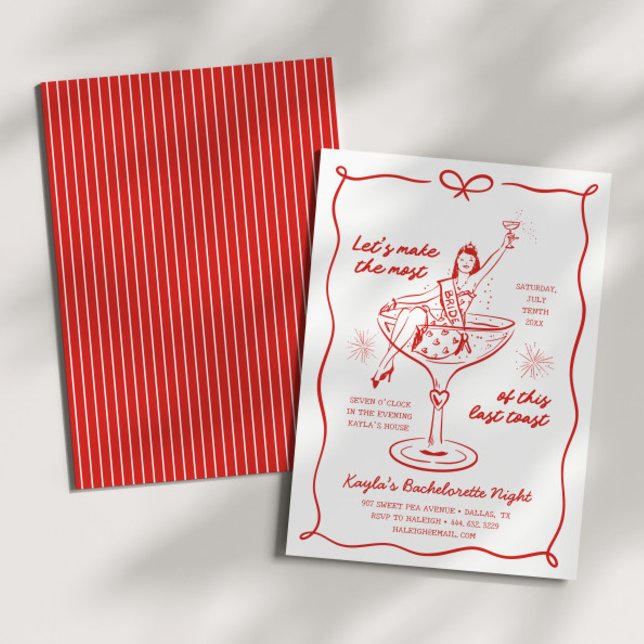 Hand Drawn Girls' Night Red Champagne Bachelorette Invitation (Creator Uploaded)