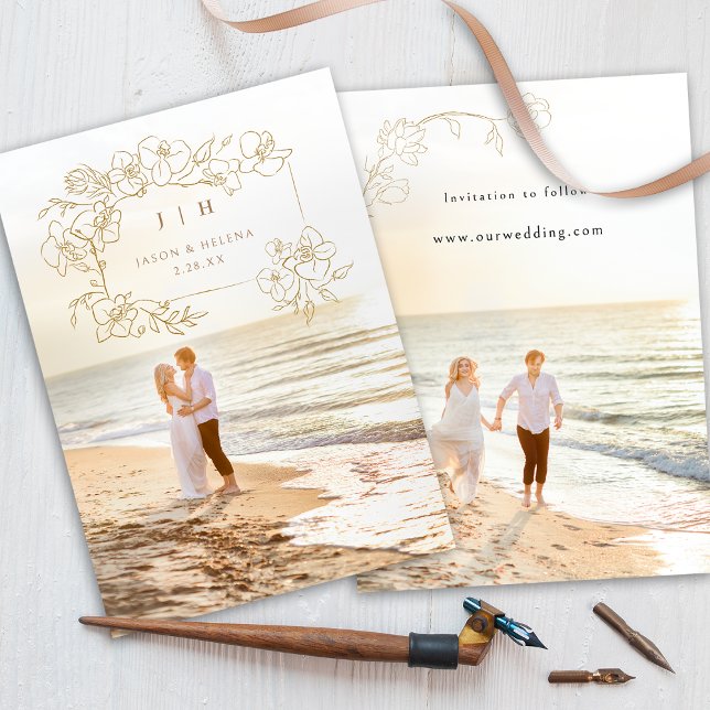 Hand Drawn Gold Floral Save the Date (Creator Uploaded)