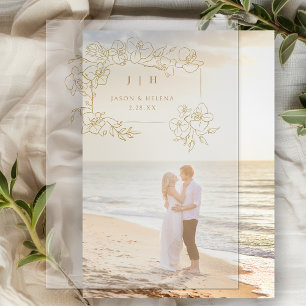 Hand Drawn Gold Floral Save the Date Vellum Invitations