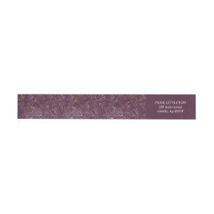 Hand Drawn Gold Flowers over Dark Purple Wrap Around Label