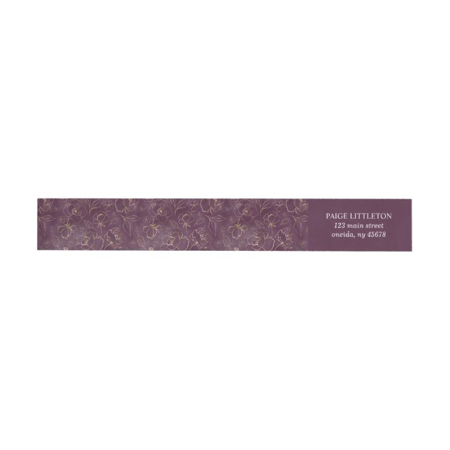 Hand Drawn Gold Flowers over Dark Purple Wrap Around Label (Individual)