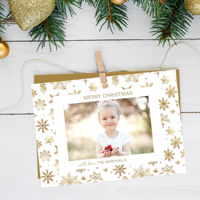 Hand Drawn Gold Snowflake Christmas Photo Holiday Card (Creator Uploaded)