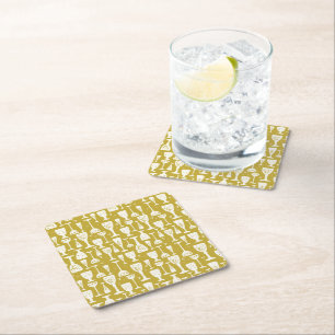 Hand Drawn Gold Vintage Champagne Flutes Square Paper Coaster