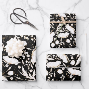 Hand-drawn Gold Wildflowers Sketch Pattern Elegant Wrapping Paper Sheet