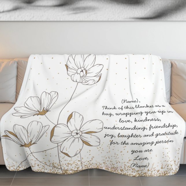 Hand Drawn Golden California Poppies Custom Letter Fleece Blanket (Creator Uploaded)