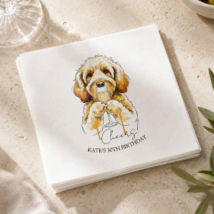Hand Drawn Golden Doodle Champagne Flute Napkin