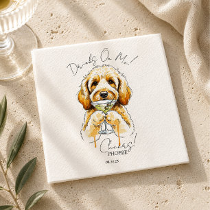 Hand Drawn Golden Doodle Martini Open Bar Cocktail Napkin