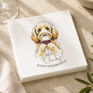 Hand Drawn Golden Doodle Red Wine Glass Napkin
