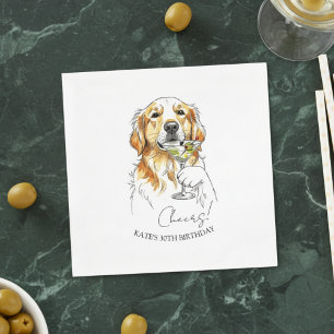 Hand Drawn Golden Retriever Dirty Martini Cocktail Napkin