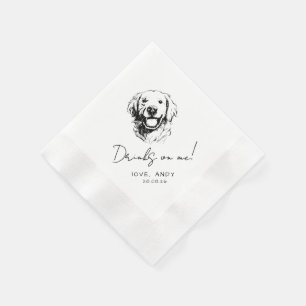 Hand Drawn golden retriever Drinks on me Cocktail Napkin