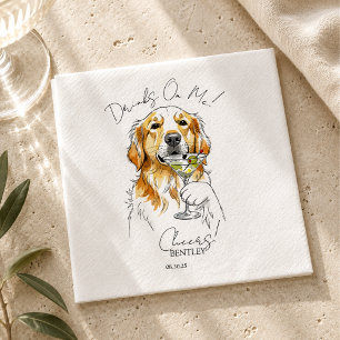 Hand Drawn Golden Retriever Martini Open Bar Napkin