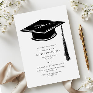 Hand Drawn Graduation Cap Elegant Grad Party Invitation