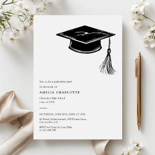 Hand Drawn Graduation Cap Modern Grad Party Invitation
