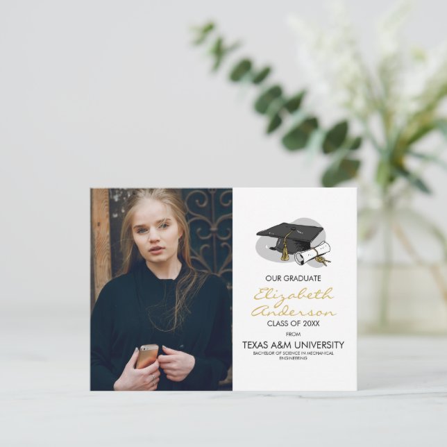 Hand Drawn Graduation Cap & Photo Party Postcard (Standing Front)