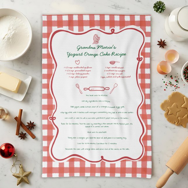 Hand Drawn Grandmas Recipe Red Gingham Tea Towel (Creator Uploaded)