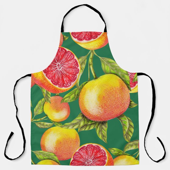Hand Drawn Grapefruits Seamless Pattern Apron (Front)