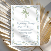 Hand Drawn Green Blue Wavy Frame Palm Tree Wedding