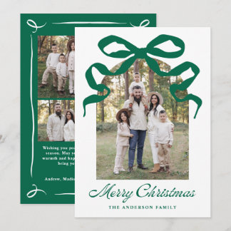Hand-Drawn Green Bow Christmas Arch Photo Holiday Card
