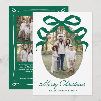 Hand-Drawn Green Bow Christmas Photo Holiday Card