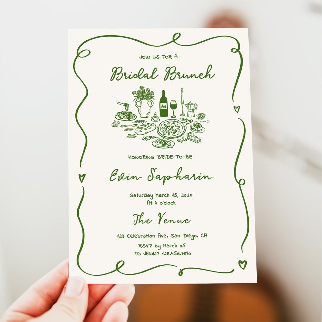 Hand Drawn Green Bridal Shower Invitation (Creator Uploaded)