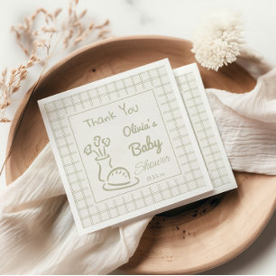 Hand Drawn Green Bun In The Oven Baby Shower Napkin