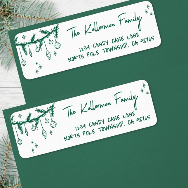 Hand Drawn Green Christmas Return Address (Hand Drawn Green Christmas Return Address label)