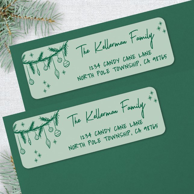 Hand Drawn Green Christmas Return Address (Hand Drawn Green Christmas Return Address label)