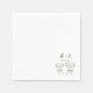 Hand Drawn Green Cocktail Wedding Napkin