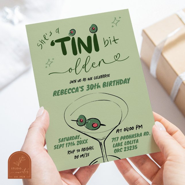 Hand Drawn Green Dirty Martini Adult Birthday Invitation (Creator Uploaded)