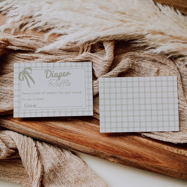 Hand Drawn Green Gingham Ribbon Diaper Raffle  Enclosure Card (Creator Uploaded)