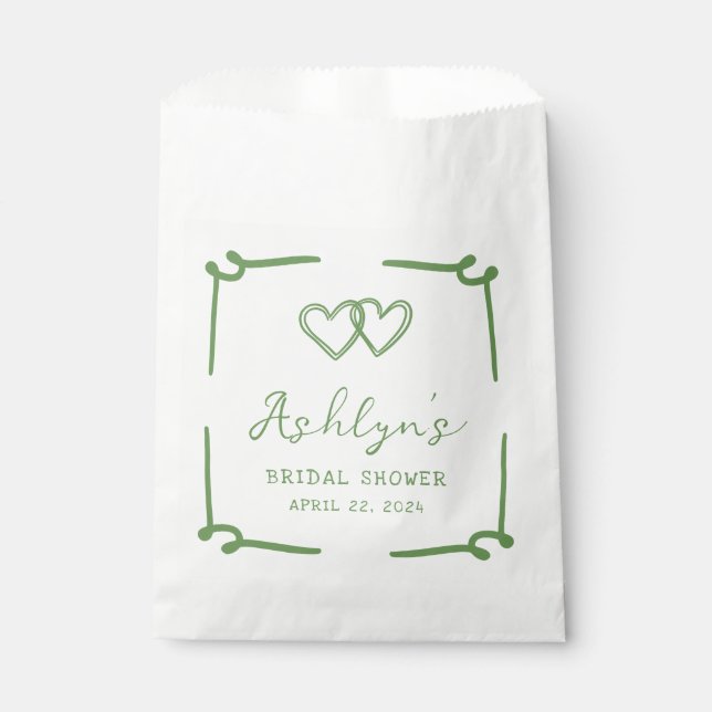 Hand Drawn Green Heart Bridal Shower Favour Bags (Front)